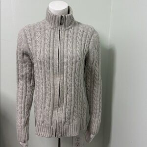 Brunella Gori Natural Cable Knit Fisherman Wool Zipper Front Sweater Medium